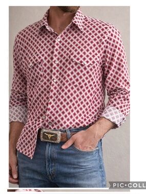 Montero Western Pearl Snap Shirt Red Print Cowboy Rodeo 3X (Fits XL)